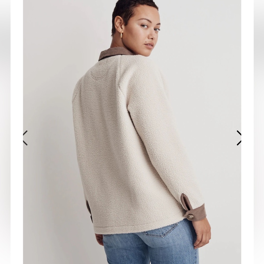 Madewell Corduroy-Trimmed (Re)sourced Sherpa Terry Chore Coat Large Brown Beige - Picture 4 of 16